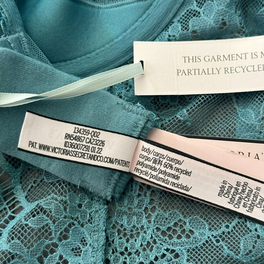 NWT Victoria's Secret Wicked Rose Lace Jade Blue Apron Lingerie Slip Size Large - Picture 9 of 14